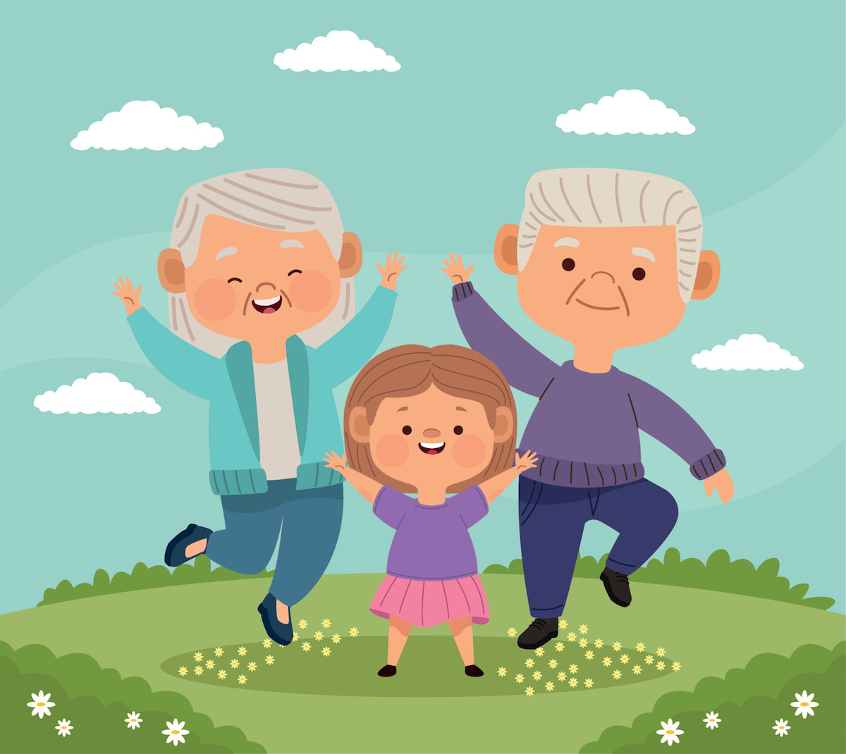 Family grandparents parents and kids cartoons on blue background vector illustration