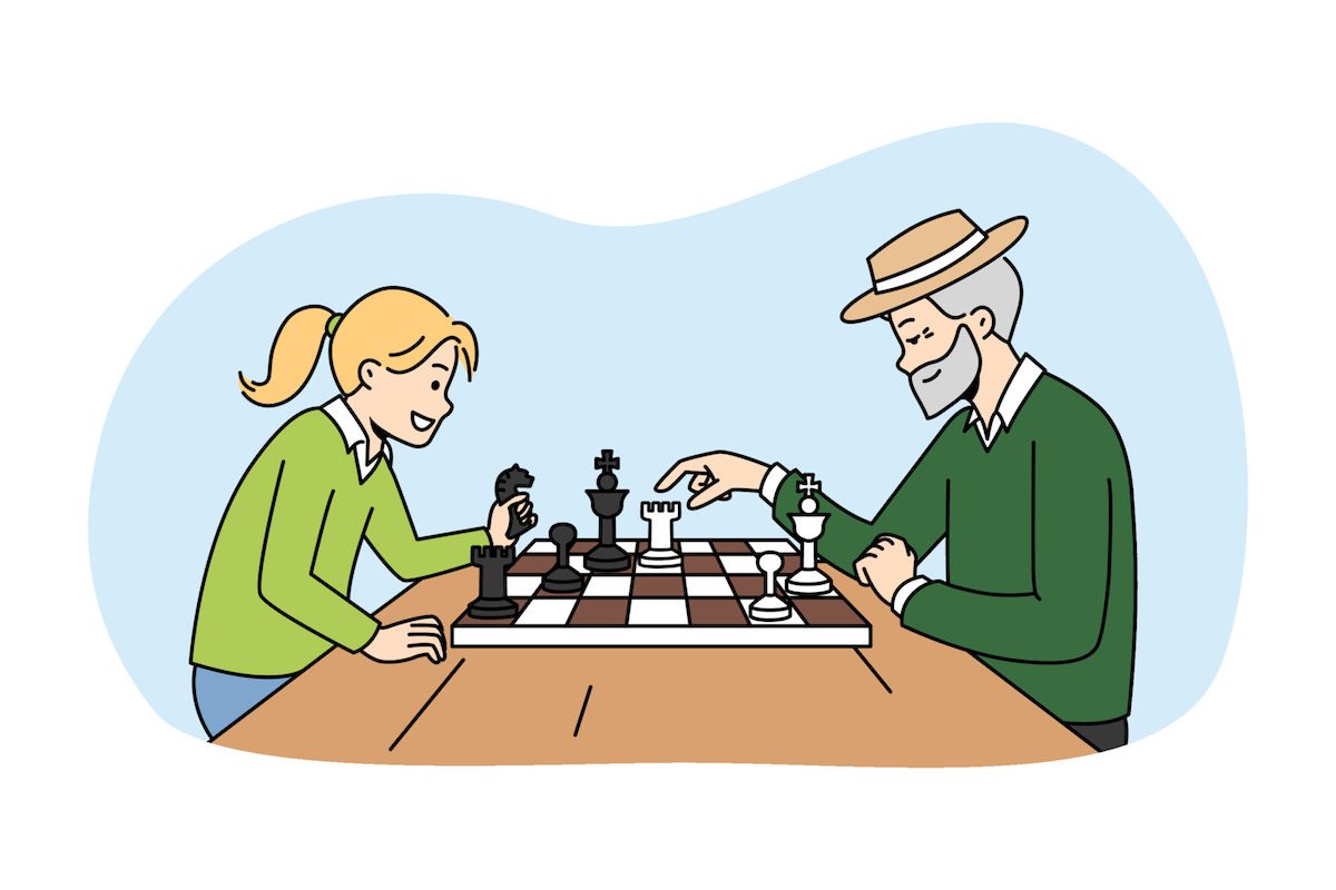 Happy grandparents entertaining grandson playing virtual games online together sitting home on sofa cartoon composition vector illustration